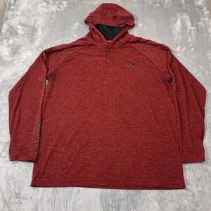 Under Armour Mens XL HeatGear Henley Hoodie Red Heathered Long Sleeve Pullover
